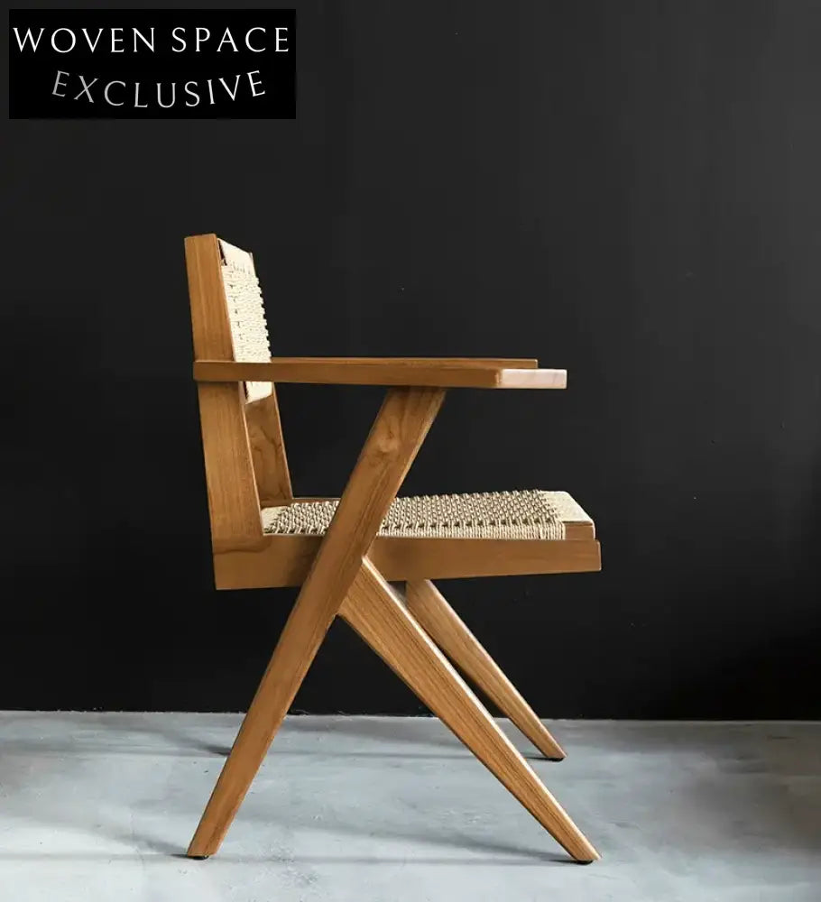 Bastien Retro Teak Solid Wood Dining Chair Paper Woven Chair / In Stock