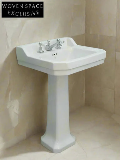 Beatrice Three-Hole Pedestal Basin Retro Style with 8-Inch Faucet
