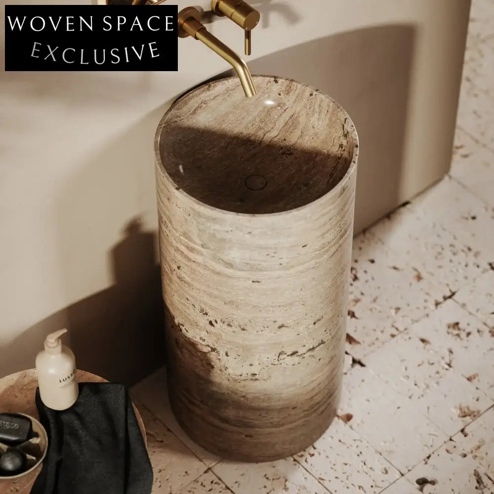 Beige Travertine Freestanding Cylinder Marble Bathroom Sink