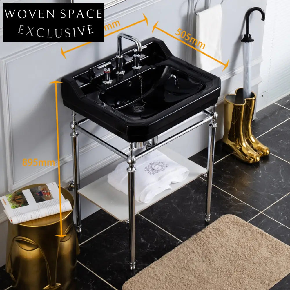 Belluno Retro Brass Black Ceramic Double-Layer Basin Silver four-leg double-layer three-hole bracket basin-large size