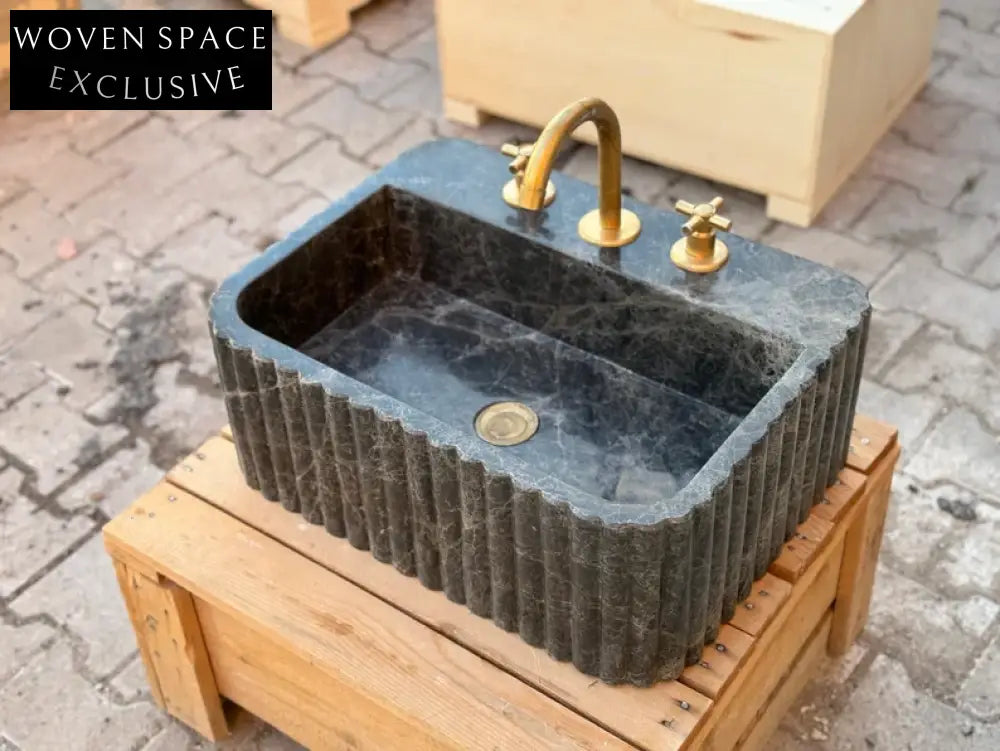 Bianca ribbed Black Bayat marble sink