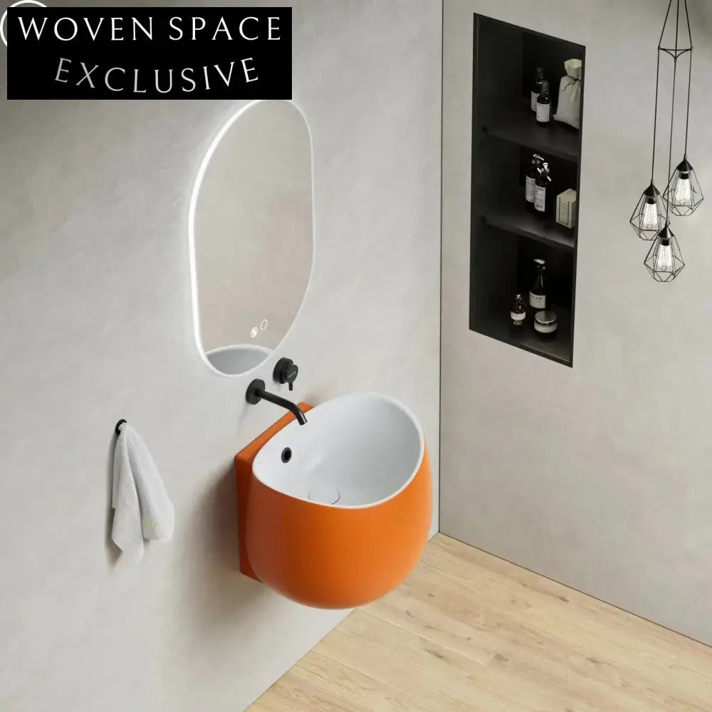 Big Modern Ceramic Wall-Hung Bathroom Wash Basin Sink, Single Faucet Hole, Space-Saving