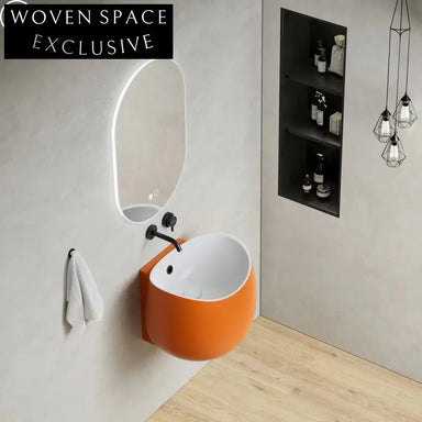 Big Modern Ceramic Wall-Hung Bathroom Wash Basin Sink, Single Faucet Hole, Space-Saving