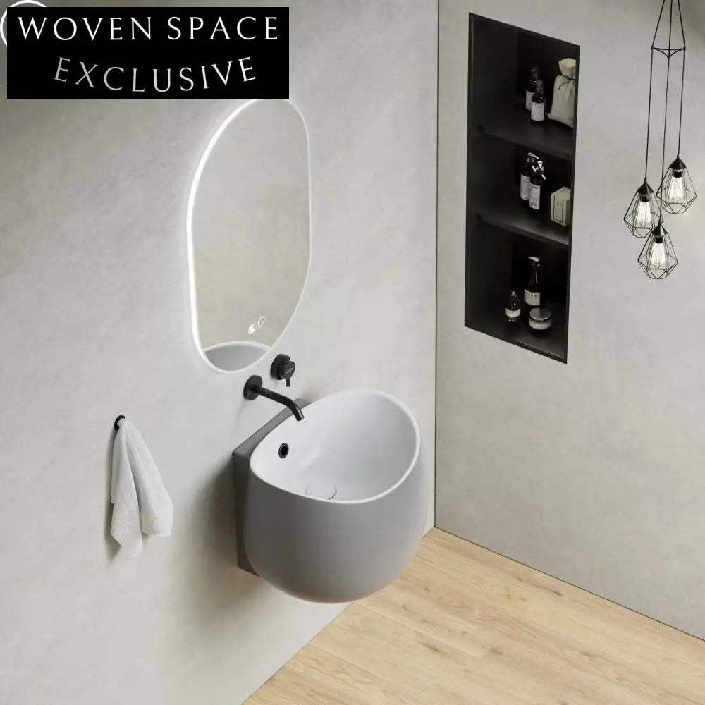 Big Modern Ceramic Wall-Hung Bathroom Wash Basin Sink, Single Faucet Hole, Space-Saving