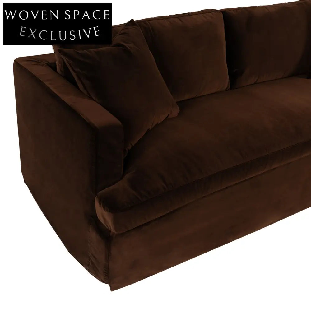Birkshire 3 Seater Slip Cover Sofa - Dark Chocolate Velvet Sofa