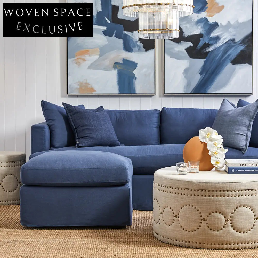 Birkshire 3 Seater Slip Cover Sofa - Navy Linen Sofa