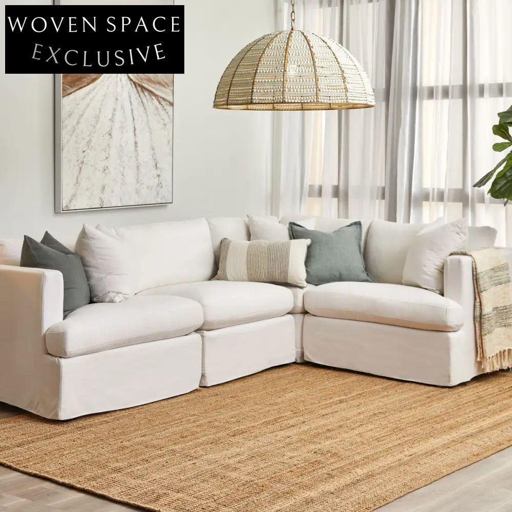 Birkshire Slip Cover Right Arm Facing Seat - White Linen Sofa