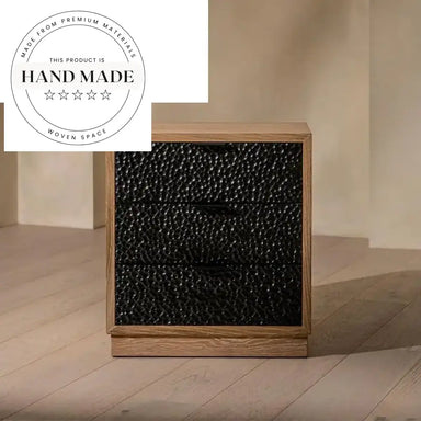 Black Antique Stained Solid Wood 3 Drawer Bedside Nightstand