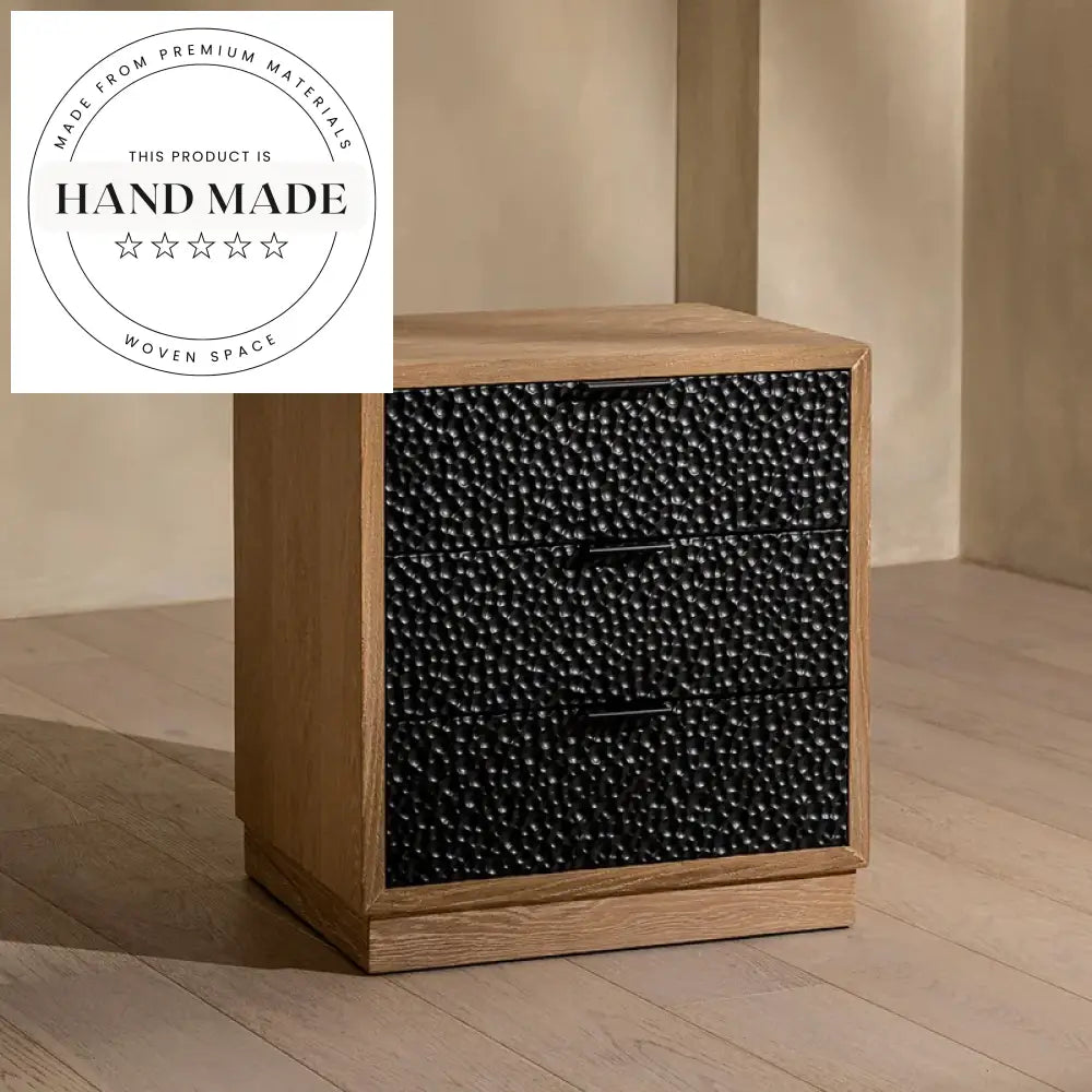 Black Antique Stained Solid Wood 3 Drawer Bedside Nightstand