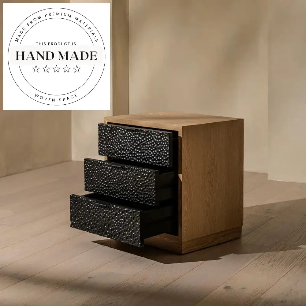 Black Antique Stained Solid Wood 3 Drawer Bedside Nightstand