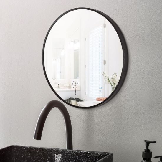  Black Aluminum Framed Round Bathroom Wall Mirror with Brackets