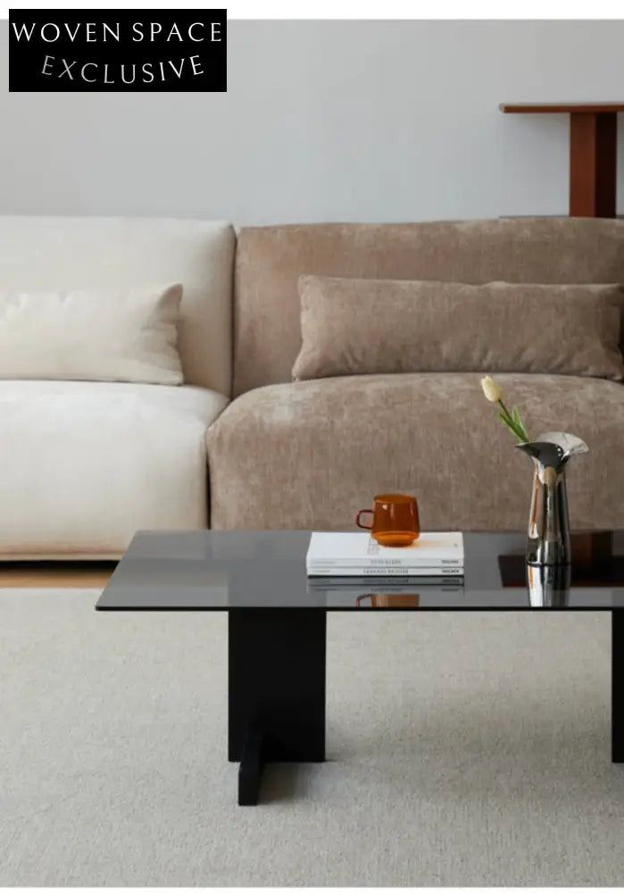 Blue Black Solid Wood Transparent Glass Surface Coffee Table