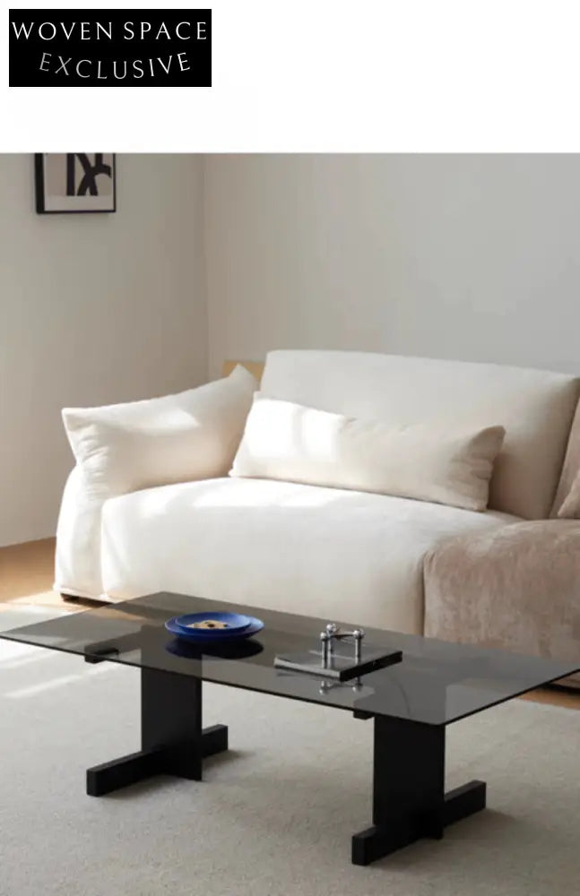 Blue Black Solid Wood Transparent Glass Surface Coffee Table