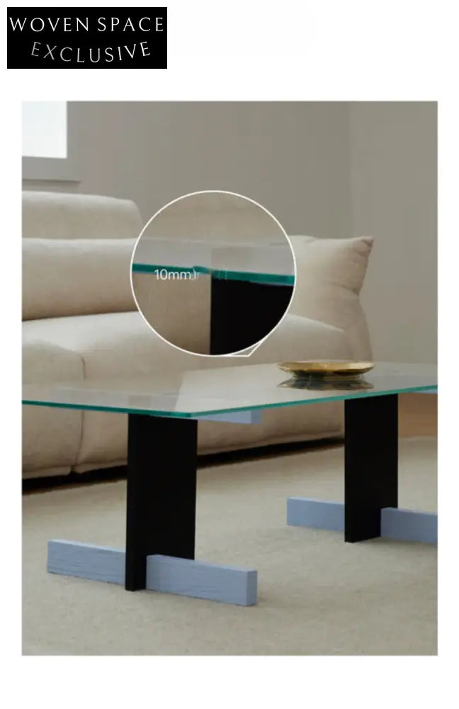 Blue Black Solid Wood Transparent Glass Surface Coffee Table