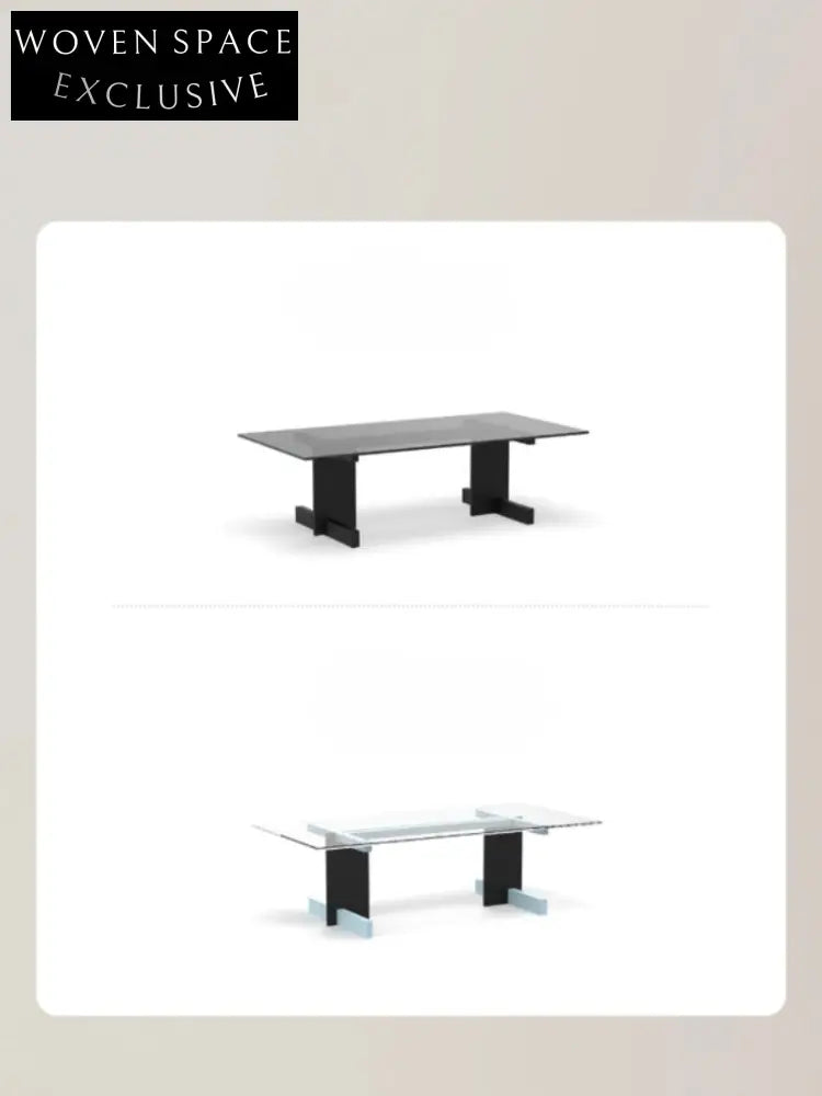 Blue Black Solid Wood Transparent Glass Surface Coffee Table