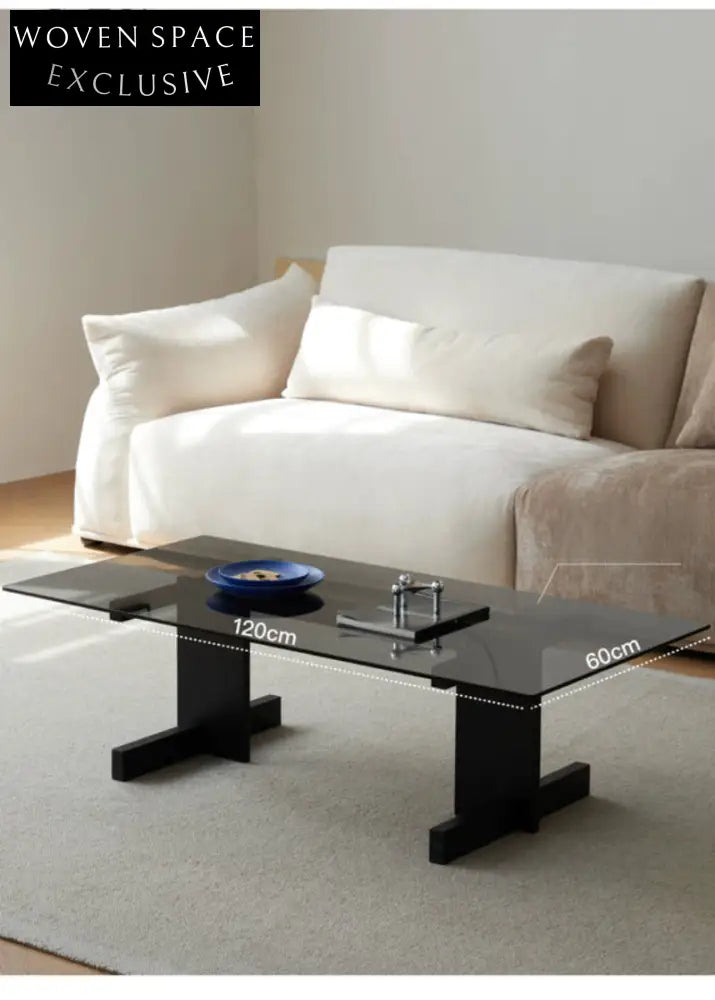Blue Black Solid Wood Transparent Glass Surface Coffee Table