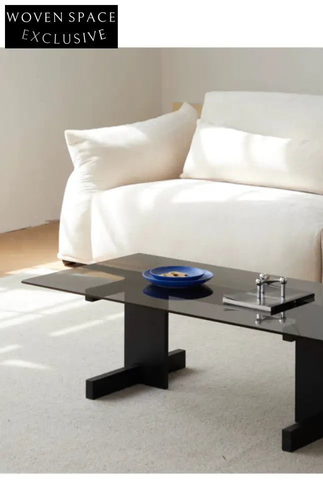 Blue Black Solid Wood Transparent Glass Surface Coffee Table