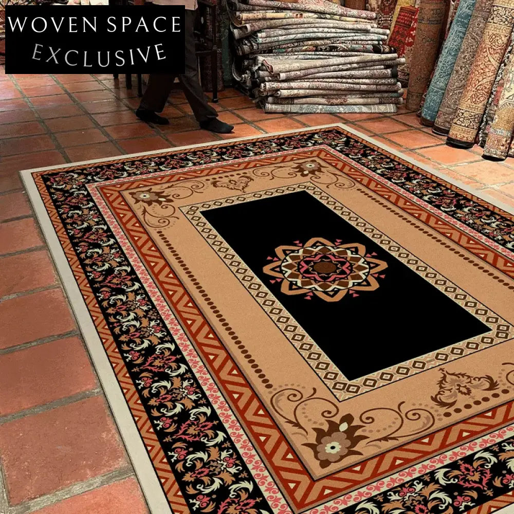 Bohemian Ethnic Style Living Room Accent Rug - Vintage Folk Pattern Carpet