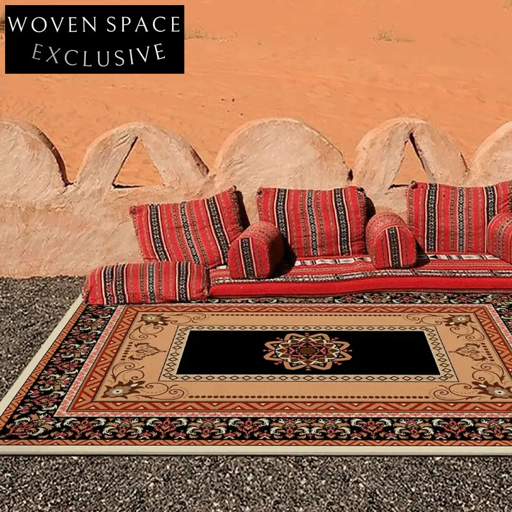 Bohemian Ethnic Style Living Room Accent Rug - Vintage Folk Pattern Carpet