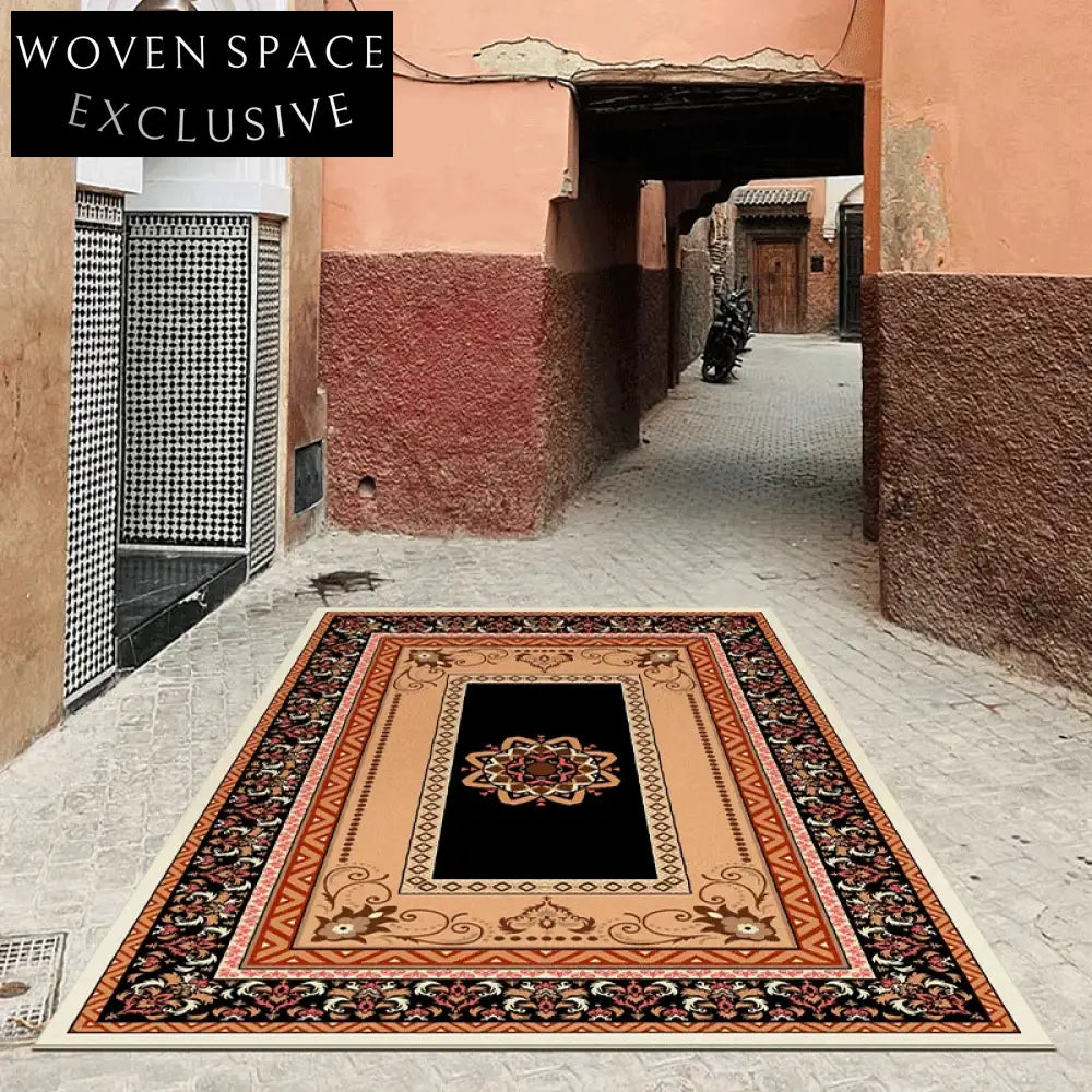 Bohemian Ethnic Style Living Room Accent Rug - Vintage Folk Pattern Carpet