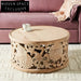 Bohemian Hand-Carved Solid Pine Wood Round Coffee Table for Living Room