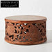 Bohemian Hand-Carved Solid Pine Wood Round Coffee Table for Living Room