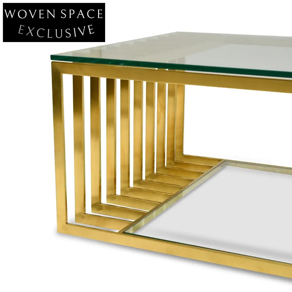 Brushed Gold 1.3m Glass Coffee Table Coffee Tables