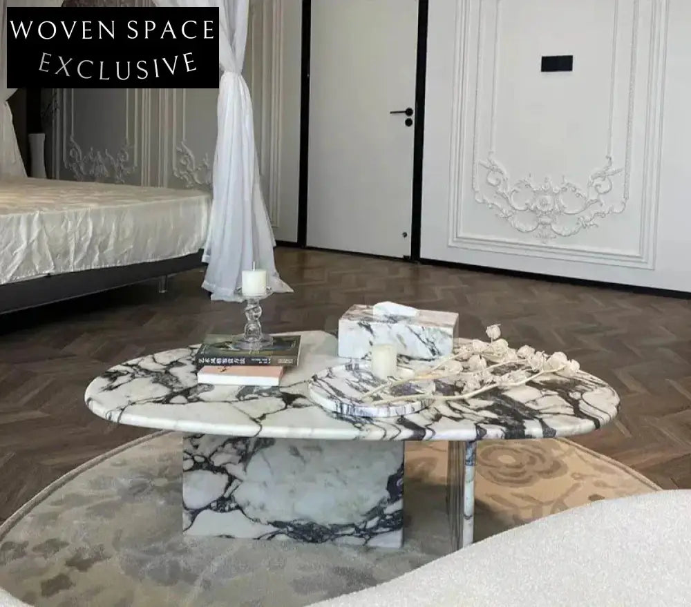 TOSTONE Elegant Natural Calacatta Viola Marble Oval Waterproof Coffee Table
