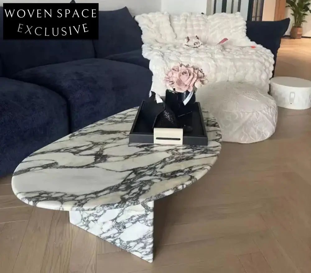 TOSTONE Elegant Natural Calacatta Viola Marble Oval Waterproof Coffee Table
