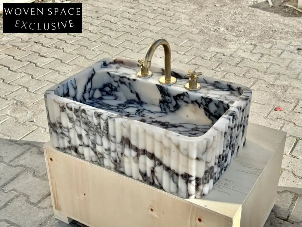 Calacatta Viola marble sink ribbed 3 Sides