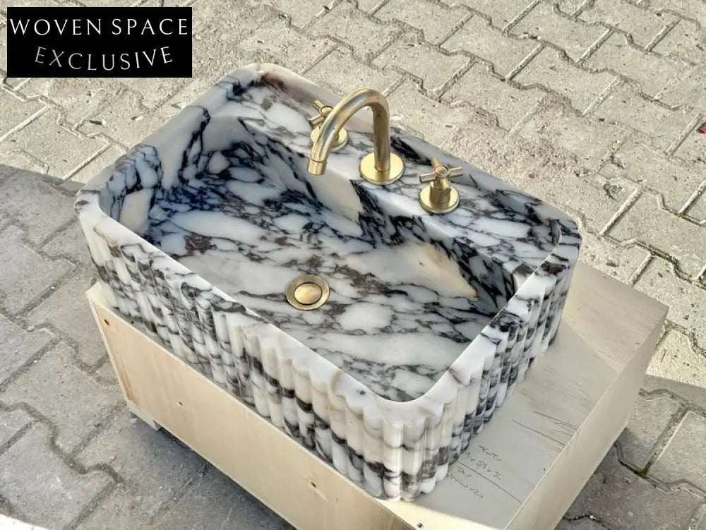 Calacatta Viola marble sink ribbed 3 Sides