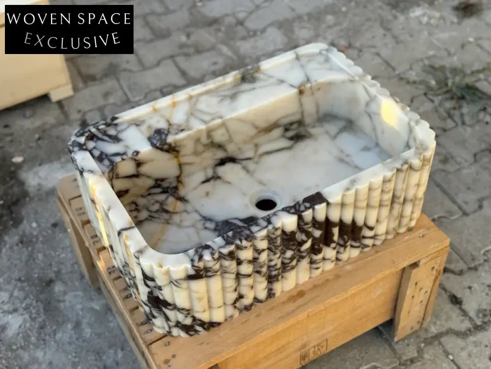 Calacatta Viola marble sink ribbed 3 Sides
