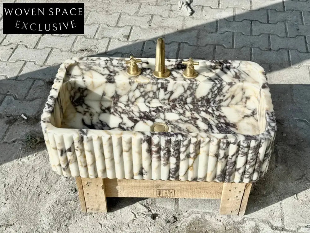 Calacatta Viola marble sink ribbed 3 Sides