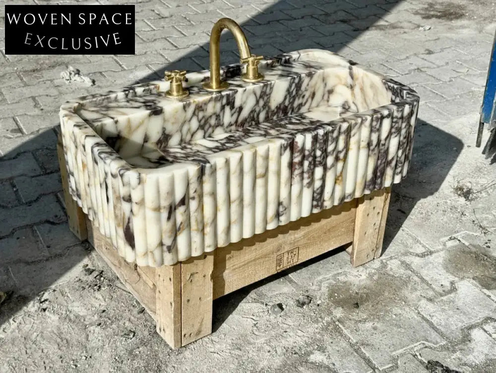 Calacatta Viola marble sink ribbed 3 Sides