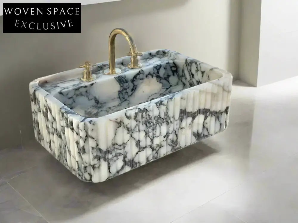 Calacatta Viola marble sink ribbed 3 Sides