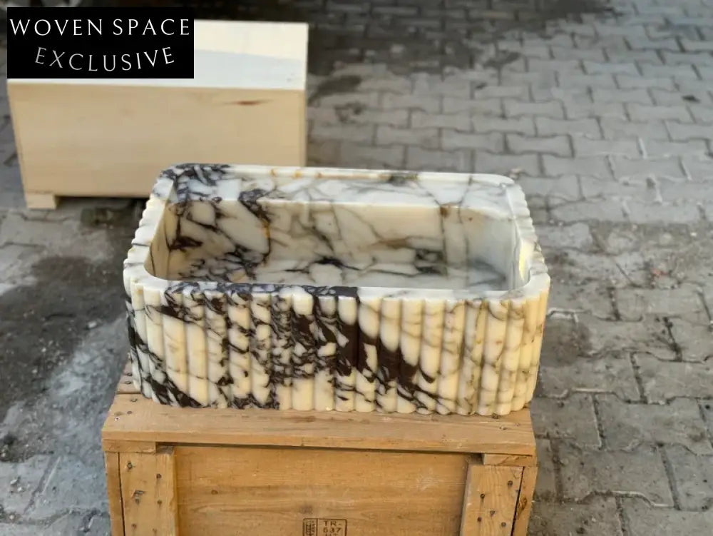 Calacatta Viola marble sink ribbed 3 Sides