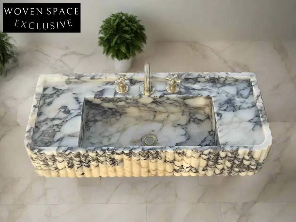 Calacatta Viola marble sink ribbed 3 Sides