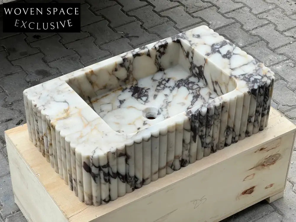 Calacatta Viola marble sink ribbed 3 Sides