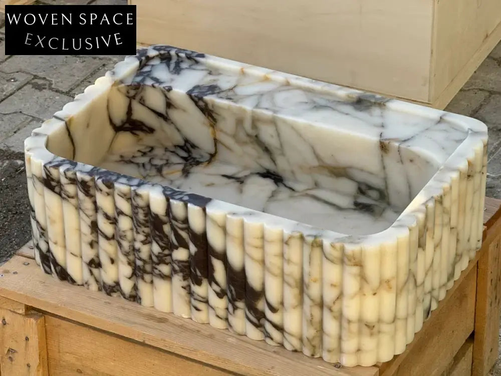 Calacatta Viola marble sink ribbed 3 Sides
