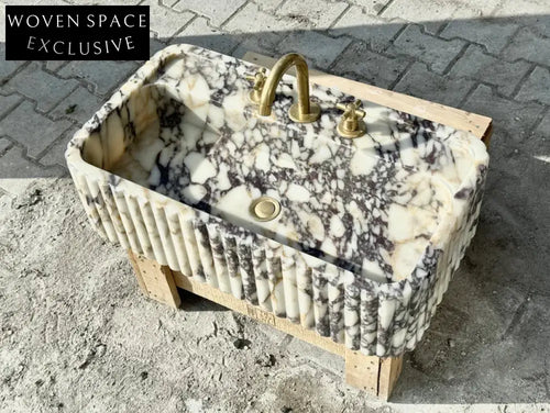 Calacatta Viola marble sink ribbed 3 Sides