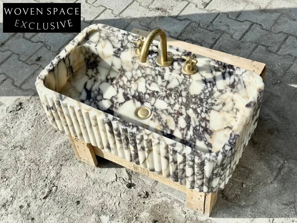 Calacatta Viola marble sink ribbed 3 Sides