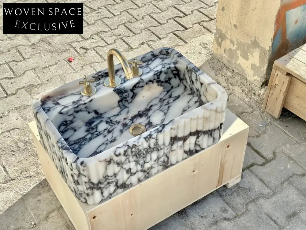 Calacatta Viola marble sink ribbed 3 Sides