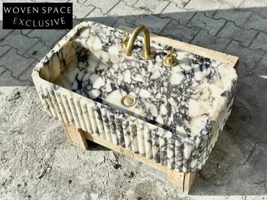Calacatta Viola marble sink ribbed 3 Sides