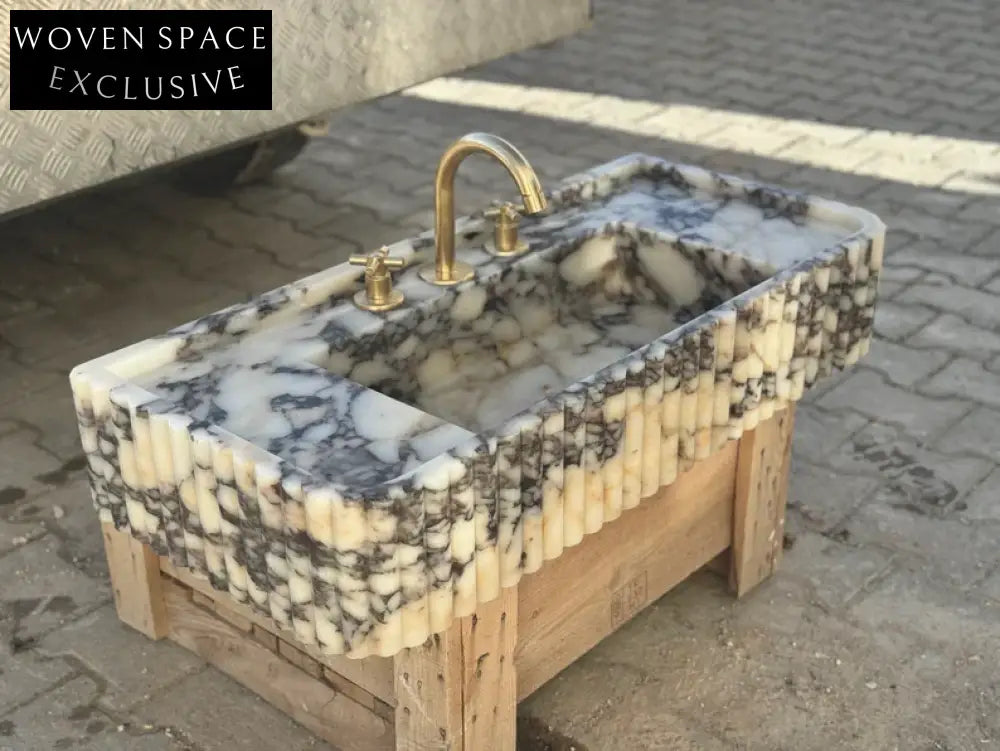 Calacatta Viola marble sink ribbed 3 Sides