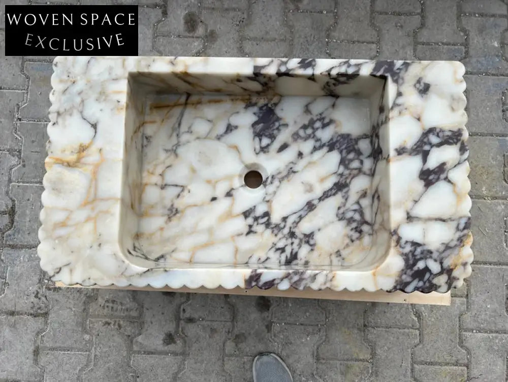 Calacatta Viola marble sink ribbed 3 Sides