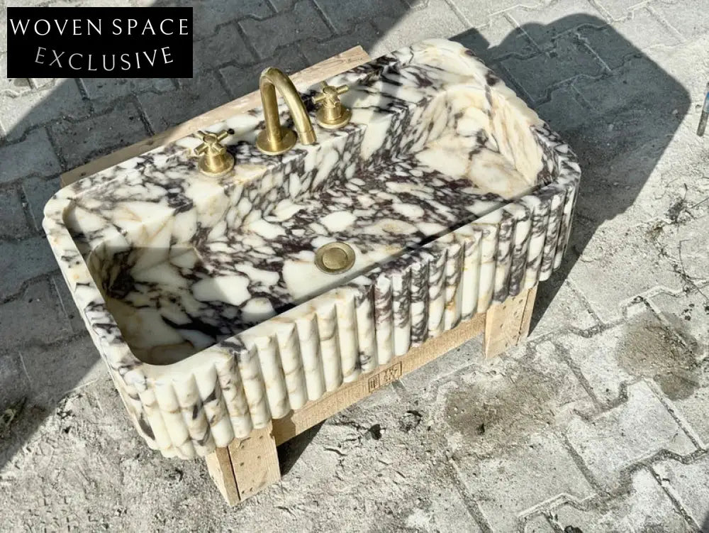 Calacatta Viola marble sink ribbed 3 Sides