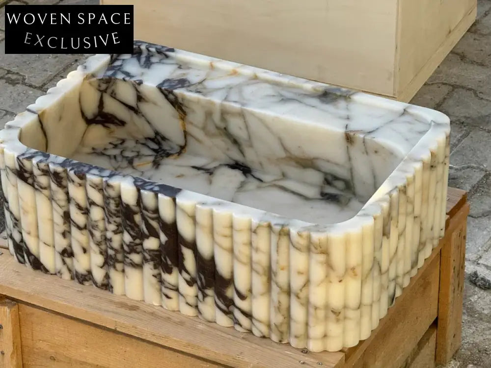 Calacatta Viola marble sink ribbed 3 Sides