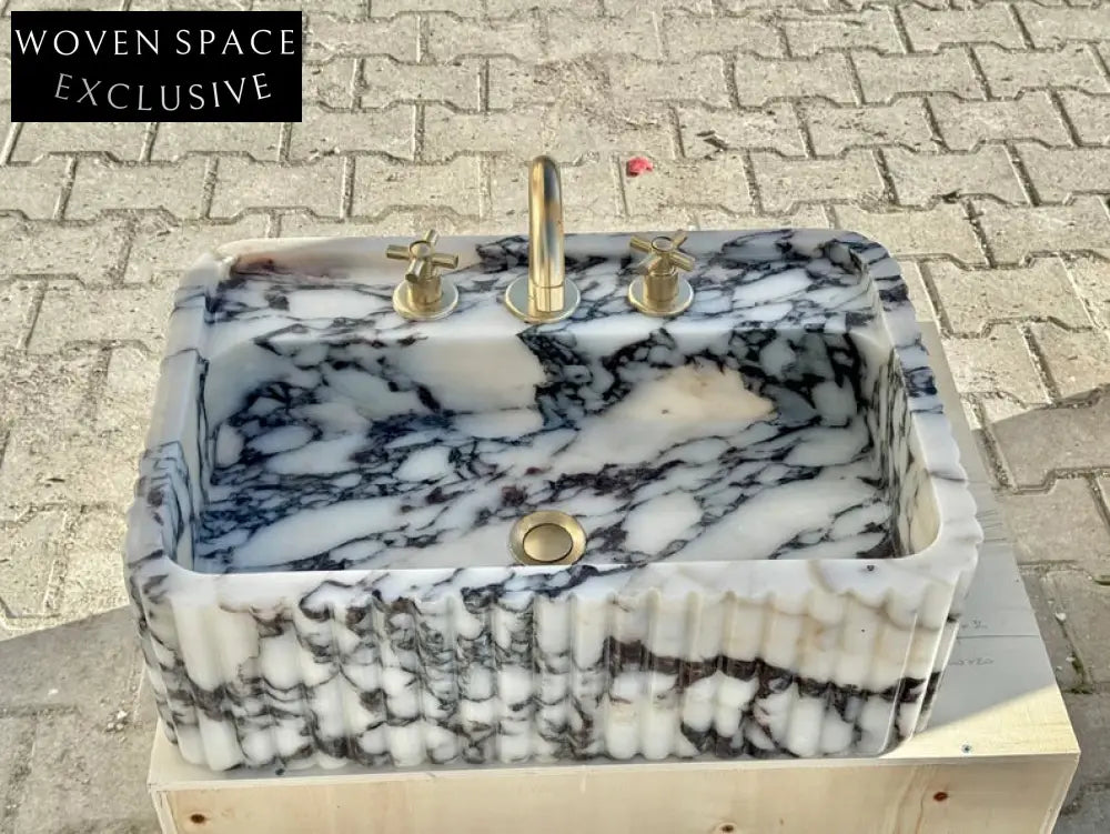 Calacatta Viola marble sink ribbed 3 Sides