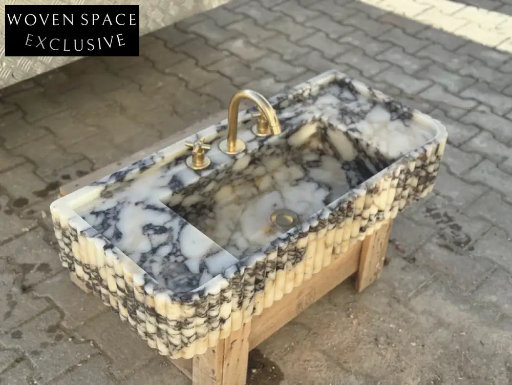 Calacatta Viola marble sink ribbed 3 Sides