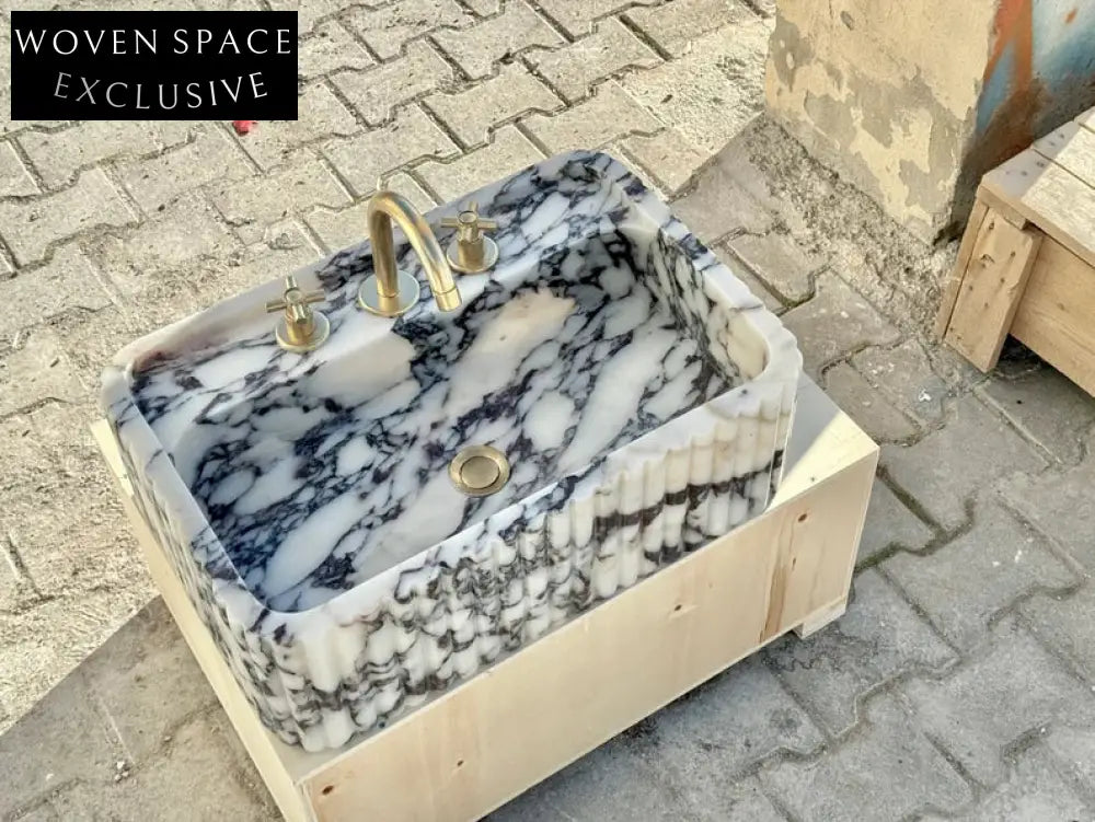 Calacatta Viola marble sink ribbed 3 Sides